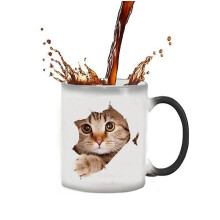 Mug thermosensible neuf, mug en céramique à motif chat rigolo changeant de couleur