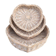 New Whitewash Heart Shaped Wicker Tray Set of 3