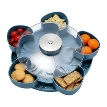 Plateau à apéritif rotatif à 360 pour fruits, noix et sauces. Rangement en PVC bleu. Idéal pour les fêtes et les jeux.