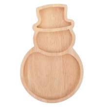 Nouvelle assiette de service en bois en forme de bonhomme de neige, finition jaune clair.