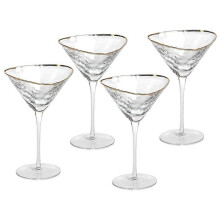 New Triangular Martini Glasses Set of 4 with Gold Rim Elegant Design Modern Stemware for Cocktails