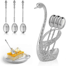 Stainless Steel Spoon Set - 6 Swan Shaped Holder: Dessert Utensils Tea, Coffee, Cake, Ice Cream