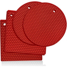 Rotes Silikon-Untersetzer-Set: Runde und quadratische Untersetzer, Dosenöffnerzange, Knoblauchschäler, Abtropfmatte für Getränke