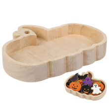 Nouvelle assiette en bois citrouille d'Halloween pour ranger 1 plateau Ă dessert kaki