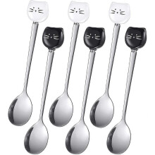New 6 Pcs Stainless Steel Cat Head Teaspoon, Cat Tea Spoon, Spoon, Ice Cream Dessert Spoon