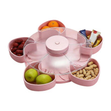 Plateau à apéritif rotatif à 360 pour fruits, noix et sauces. Rangement en PVC rose. Idéal pour les fêtes et les jeux.