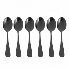 Mini Stainless Steel Dessert Spoons, Small Cake Spoons Ice Cream and Coffee, Set of 6 Black Scoops