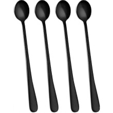 Althee Matte Black 9-inch Long Handle Iced Tea Spoon. Coffee Spoon. Ice Cream Spoon. Stainless Steel
