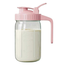 32-Unzen-Glaskrug mit Klappdeckel und Ausgießer, zur Aufbewahrung von Muttermilch und kalt gebrühtem Eistee, rosa