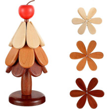 Untersetzer aus Holz in Baumform, 4er-Set für Töpfe und Pfannen, Holzschalen für Getränke, Apfelmotiv, 3-teilig