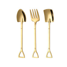 New 3PCS Coffee Shovel Spoons Watermelons Spoon and Fruit Fork Tablewares Set Kitchen Utensils Gold