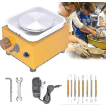 Mini tour de potier, machine à potier 2000 tr/min, outil pour céramique et argile, bassin en ABS, assiette de 10 cm (jaune)