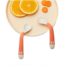 New Baby Utensils Spoon Fork Set Easy Grip Heat-resistant Bendable Bpa Free Orange