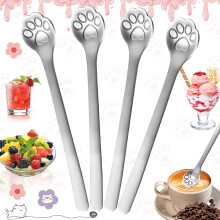 4 Pcs Cat Paw Spoon, Cat Spoons, Dessert Spoon Stainless Steel Spoon, Mini Coffee Spoons Spoons