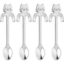 New 4pcs Cat Dessert Spoons, Small Teaspoons Stainless Steel Coffee Espresso Spoons for Tableware