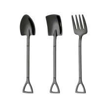 New 3PCS Coffee Shovel Spoons Watermelons Spoon and Fruit Fork Tablewares Set Kitchen Utensils Black