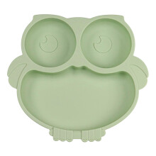 Assiette bébé en silicone à ventouse, en forme de hibou, pour tout-petits, assiette compartimentée verte