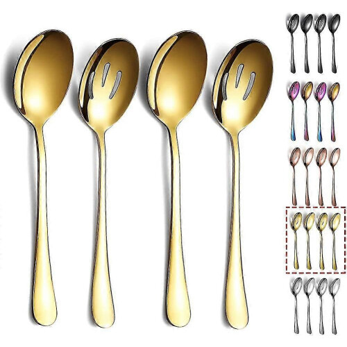 New Gold Serving Spoons 4 Pieces Acsergery Gift, Titanium Plating Serving Spoon