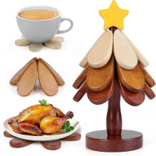 Wooden Tree Trivets Dishes, Tree Trivet Set 4 Pot Pans, Wood Bowls Drinks Home Table Star 3PCS