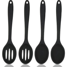 Dhrs 4 Pieces Silicone Mixing Slotted Spoons Set, Large Silicone Serving Spoon Heat Spoons Kit