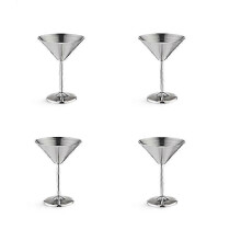 Ensemble de 4 verres à martini en acier inoxydable, verres à cocktail en métal de 24 cl, finition argent poli miroir