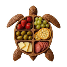 Piatto da portata in legno con tartarughe, vassoio per frutta, antipasti, formaggi, snack, carne, per la tavola di casa, grande.