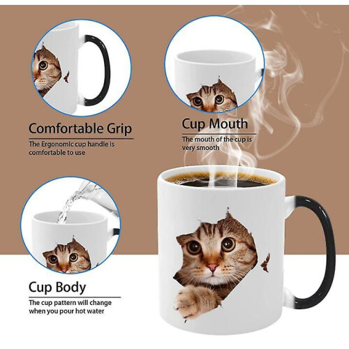 New Heat Changing Mug,Funny Cat Color Changing Ceramic Coffee Mug 2