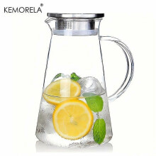 1 pezzo Caraffa in vetro da 2,0 litri (68 oz) con coperchio, facile da pulire, adatta per acqua calda, caffè freddo e tè freddo.