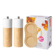Manuelle Holzmühle, verstellbar, Salz- und Pfeffermühle, Gewürzmühle mit rutschfestem Boden, weiß