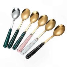 6-Piece Stainless Steel Coffee Spoon Set with Ceramic Handles for Tea, Dessert, and Soup Stirring