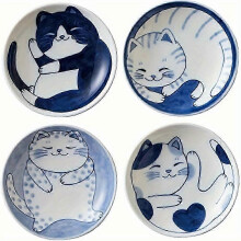 4pcs/set Small Plate Set, 3.94x0.8inch, Cat Ceramic Plate, Dessert Sushi Saucer, Dining Bowl