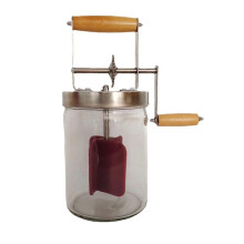 Baratte à beurre neuve en verre transparent et silicone, avec poignée en bois (1500 ml).