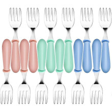 12 piezas de tenedores para niños pequeños, tenedores de acero para bebés y niños pequeños, juego de cubiertos para niños, autoalimentación.