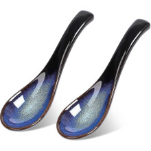Asian Soup Spoon Set, Blue Soup Spoon Ceramic Soup Spoons Ramen Spoon Retro Spoon Rice Spoons