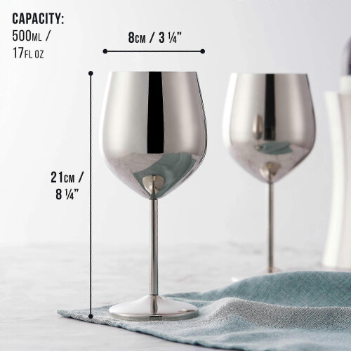New Elegant Stainless Steel Wine Glasses Silver - Robust & Unbreakable 1