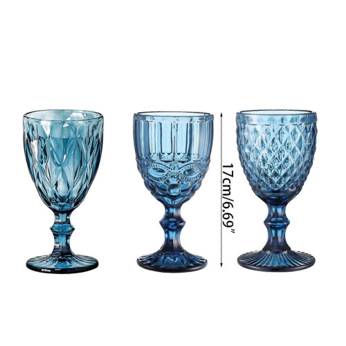 4pcs Colored Glass Goblets Weddings Parties Embossed Pattern Glasswares Beverage Drinking Cup E 2