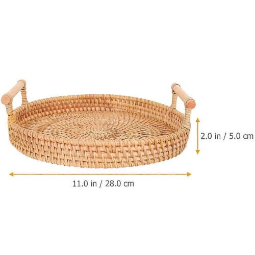 New Wicker Tray Round Serving Tray for Storage Use with Handles 1
