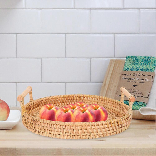 New Wicker Tray Round Serving Tray for Storage Use with Handles 2