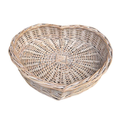 Neues weiß getünchtes herzförmiges Weidenkorb-Tablett-Set (3-teilig) 2
