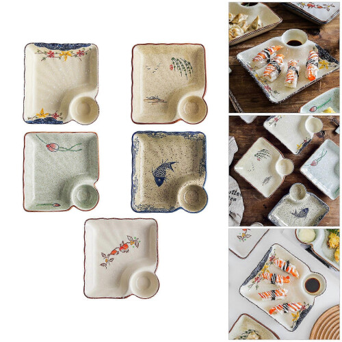 High Fired Ceramic Plate Kitchen Square Dumpling Holder Serving Dish Dipping Area Multicolor Willow 1