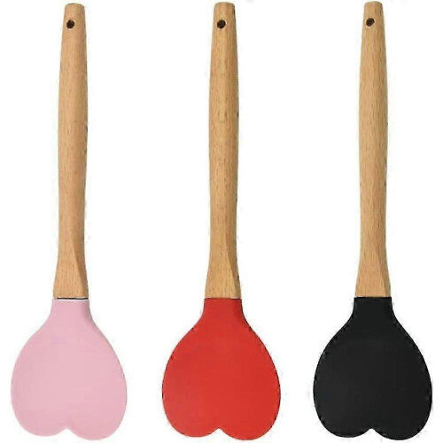 New Silicone spoon set with heart-shaped wooden handle 1