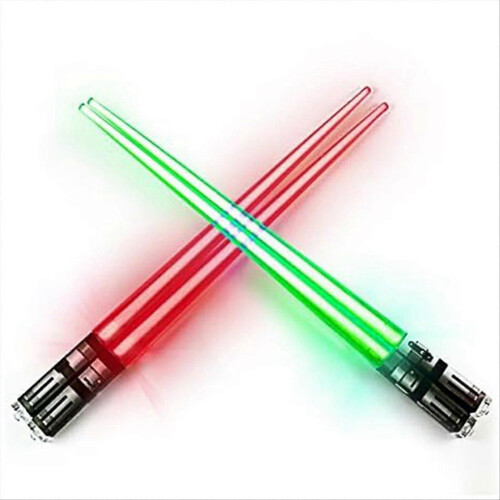 Neues Set leuchtender Lichtschwert-Essstäbchen, 2 Paar, Rot Grün 1