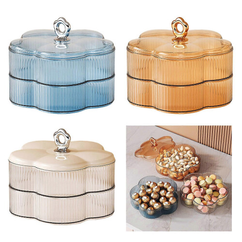 Floral 2 Layer Candy Bowl Fruit Serving Tray Plastic Storage Container Parties Daily Use Tea color 1
