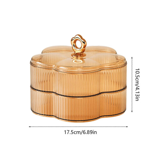 Floral 2 Layer Candy Bowl Fruit Serving Tray Plastic Storage Container Parties Daily Use Tea color 2