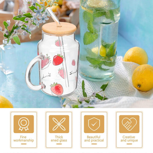New Glass Water Cup for Drinks 1Set Portable Straw Cup Large Capacity Beverage 2