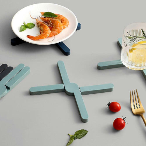 Foldable Trivet Dishes Pots Pans Non-slip Trivets Kitchen Counter Cross Expandable Deep Blue 2
