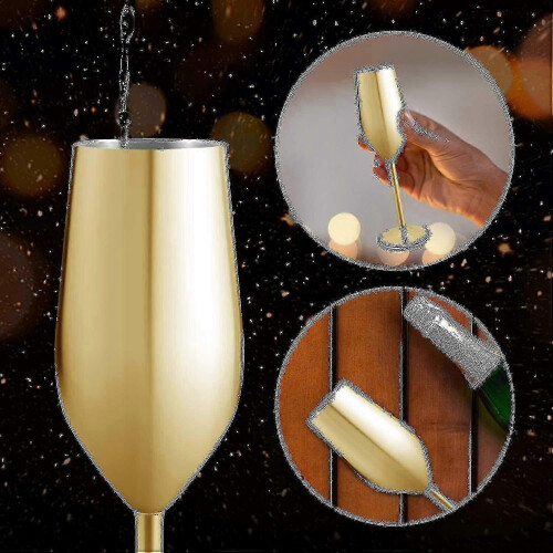 2 neue Sets Champagnerflöten aus Edelstahl, 200 ml, Gold 1