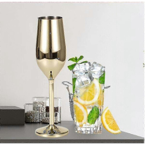 2 neue Sets Champagnerflöten aus Edelstahl, 200 ml, Gold 2