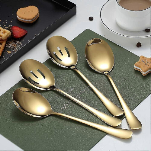 New Gold Serving Spoons 4 Pieces Acsergery Gift, Titanium Plating Serving Spoon 1
