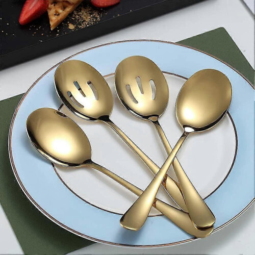New Gold Serving Spoons 4 Pieces Acsergery Gift, Titanium Plating Serving Spoon 2